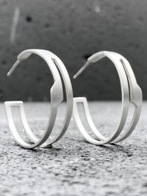 Second image of product: Modern sterling silver hoop earrings in architectural design