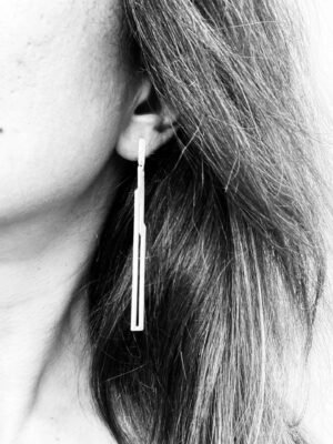 Second image of product: Asymmetrical sterling silver dangle earrings in architectural design