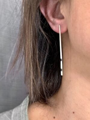 Second image of product: Bar earrings with oxidised details in sterling silver