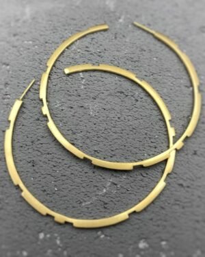 Second image of product: Large geometric hoops in gold plated sterling silver
