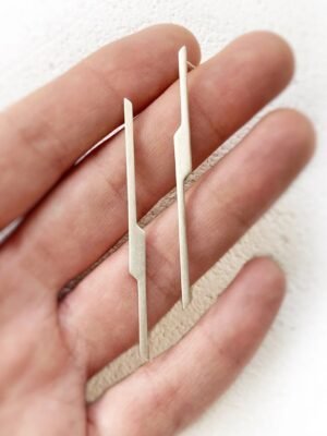 Long mismatched stud earrings in sterling silver