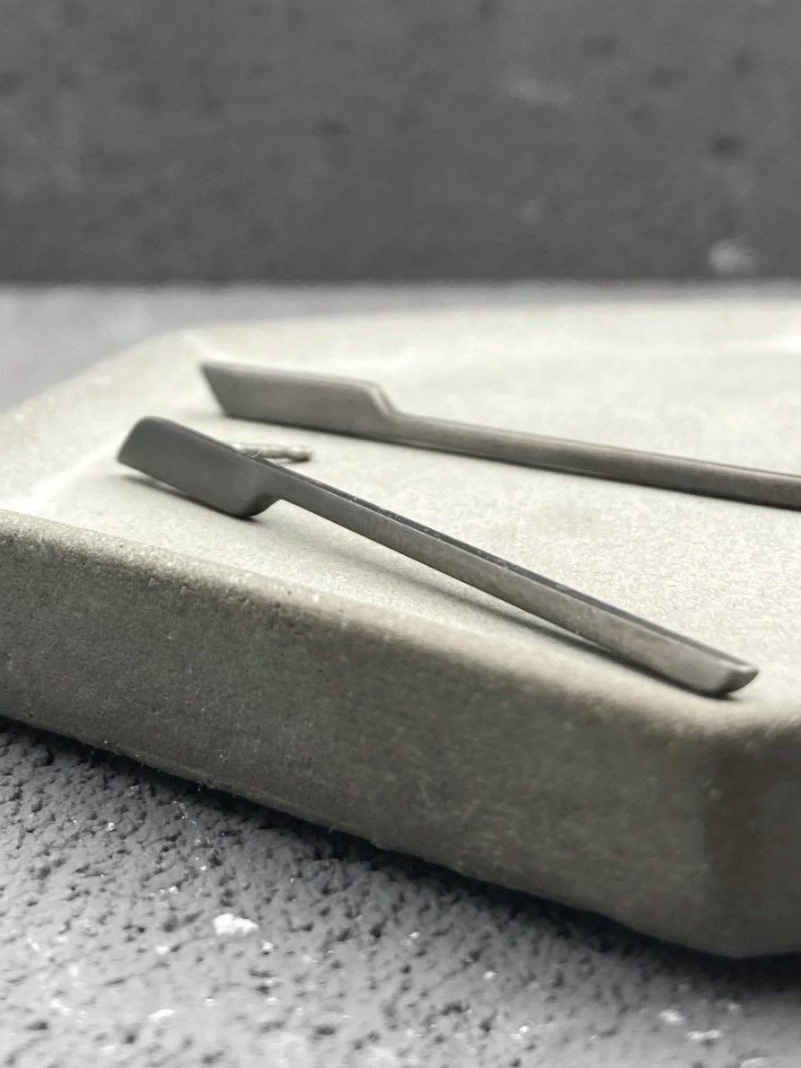 Edgy long stud earrings in black rhodium plated sterling silver