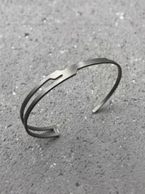 Minimalist geometric cuff bracelet in black rhodium plated sterling silver
