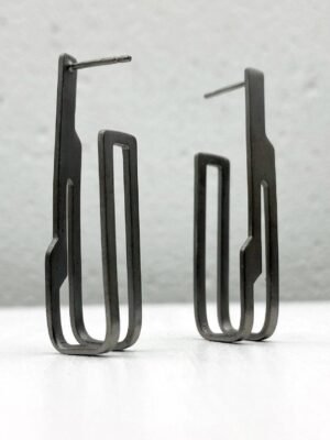 Sterling silver stud earrings plated with black rhodium in architectural design