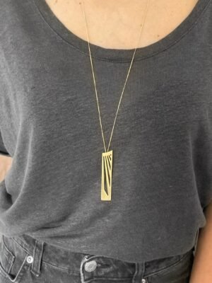 Second image of product: Long geometric pendant necklace in gold plated sterling silver