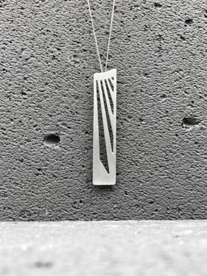 Second image of product: Long geometric pendant necklace in sterling silver
