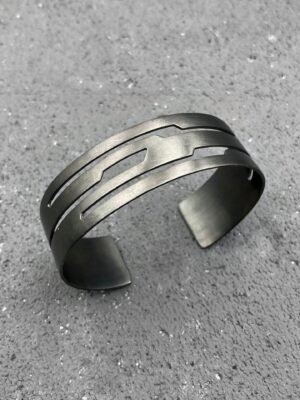 Modern statement cuff bracelet in black rhodium plated sterling silver