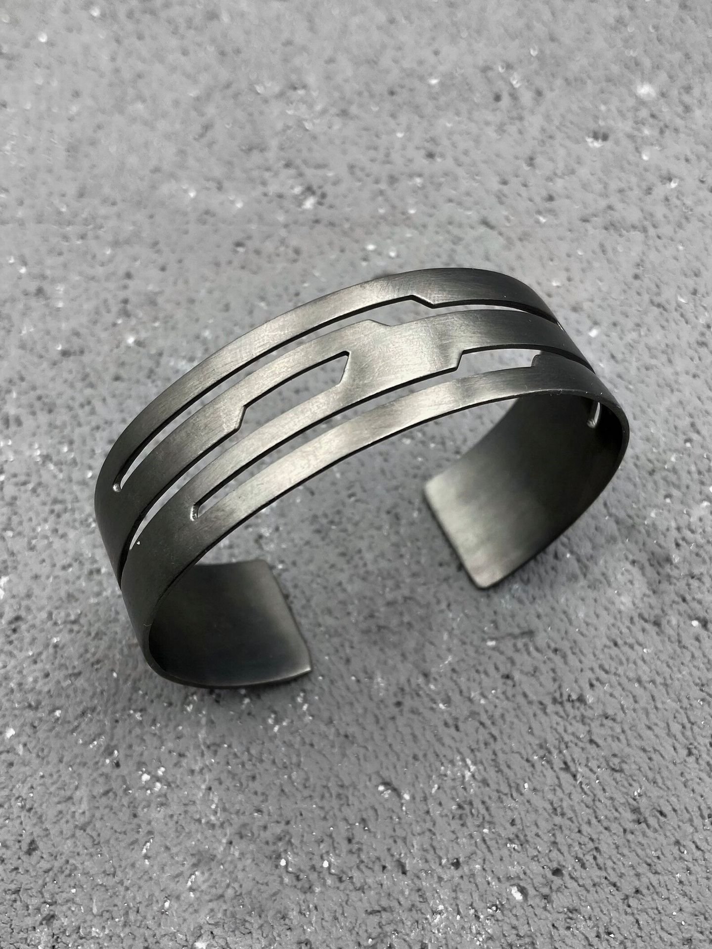 Modern statement cuff bracelet in black rhodium plated sterling silver