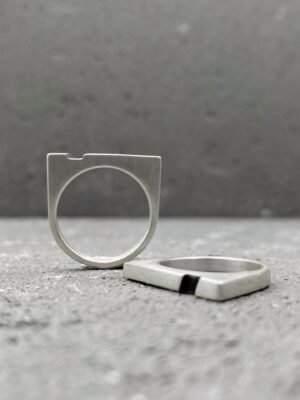 Third image of product: Stackable bar ring with oxidized detail in sterling silver