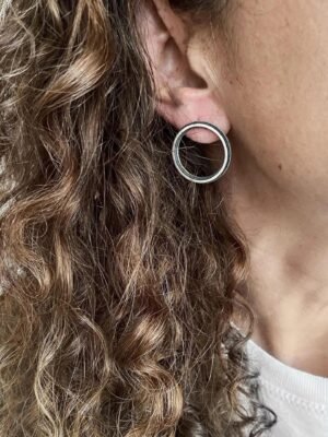 Modern round stud earrings in oxidized sterling silver