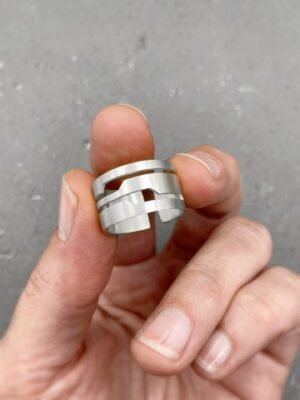 Modern geometric cuff ring in sterling silver