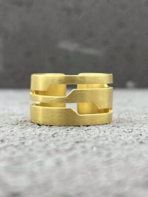Modern geometric cuff ring in gold plated sterling silver