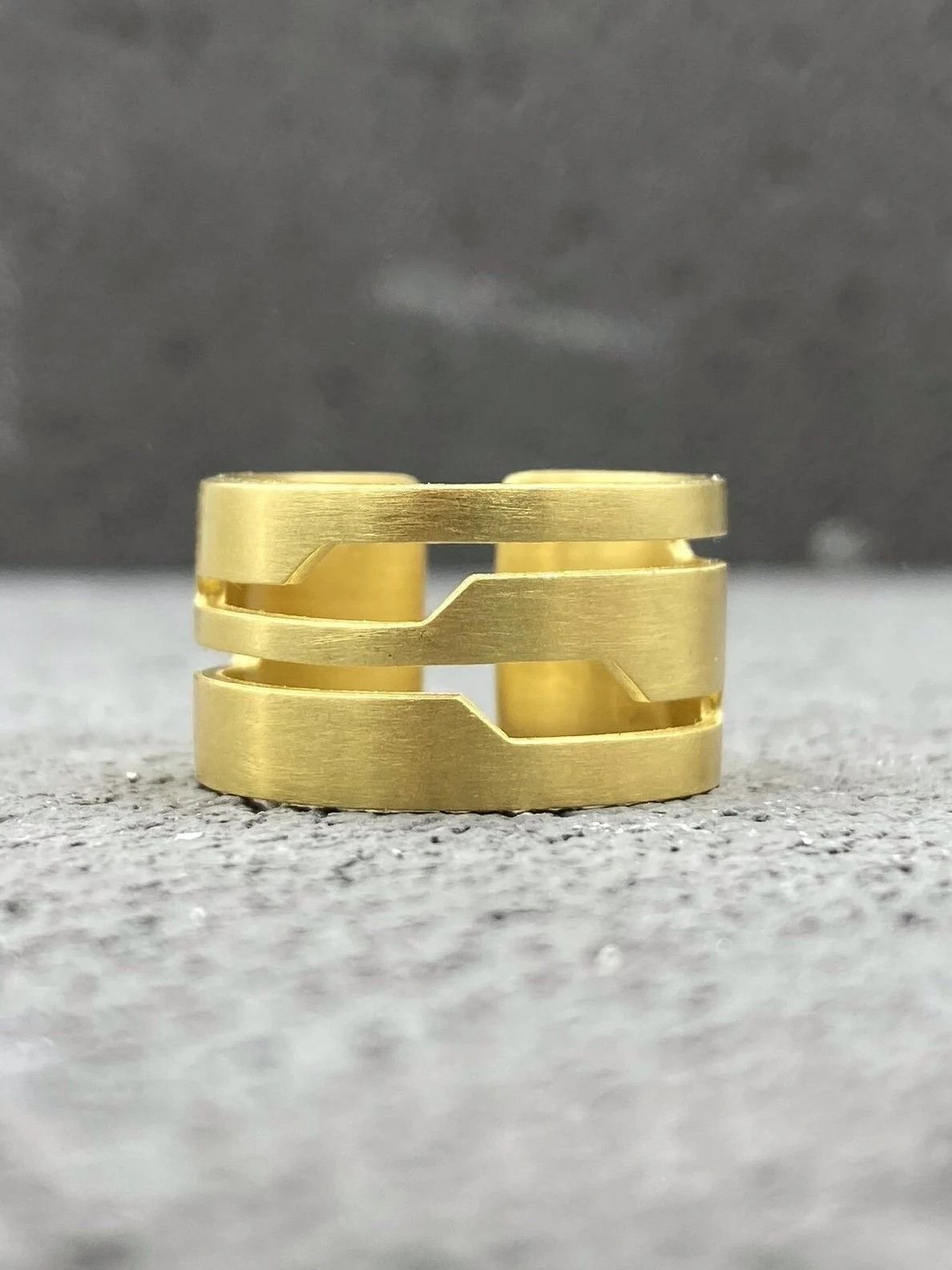 Modern geometric cuff ring in gold plated sterling silver