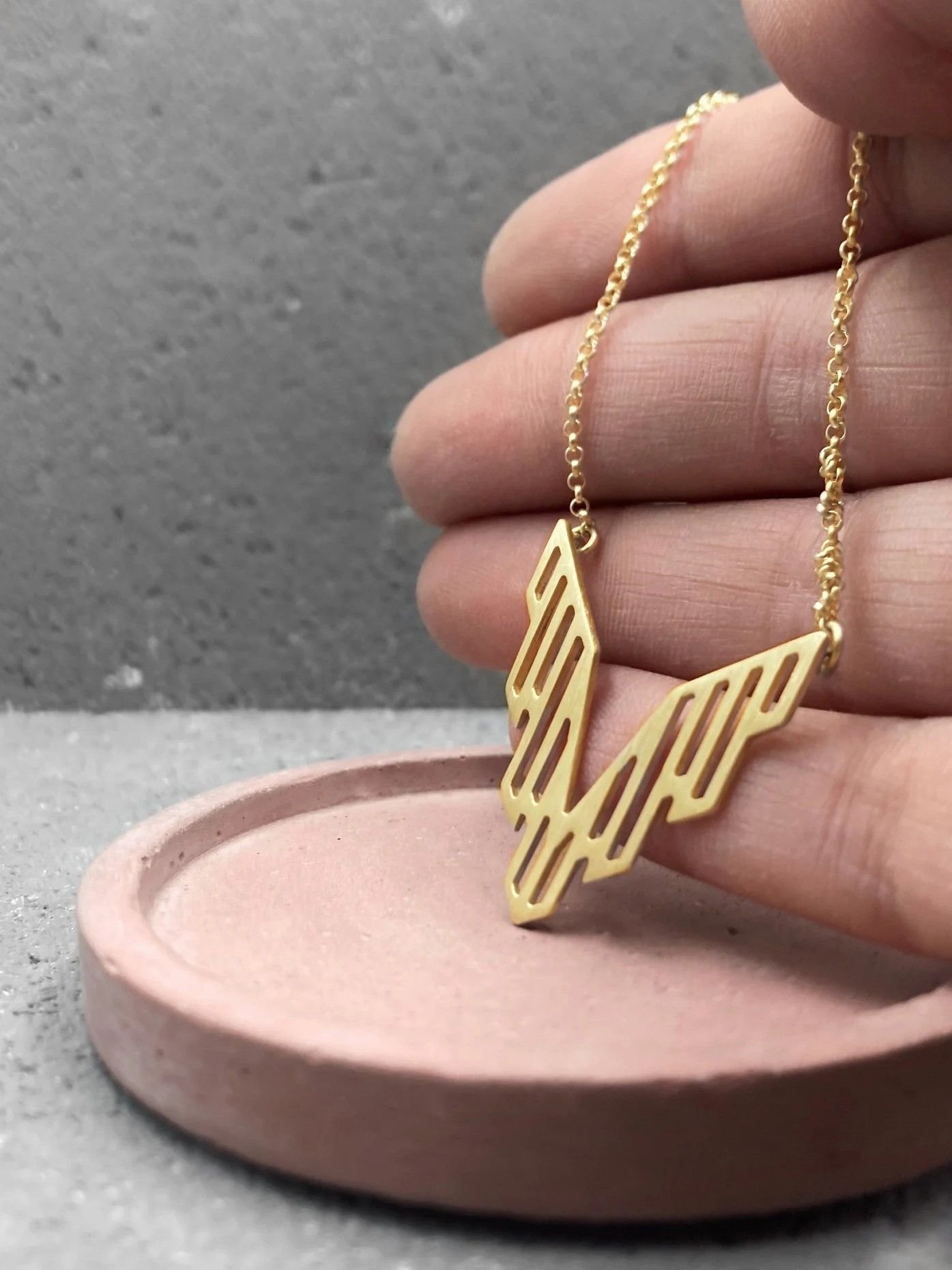 Modern gold plated sterling silver necklace in art deco design