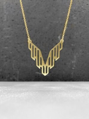 Second image of product: Modern gold plated sterling silver necklace in art deco design