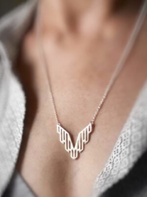 Modern sterling silver necklace in art deco design