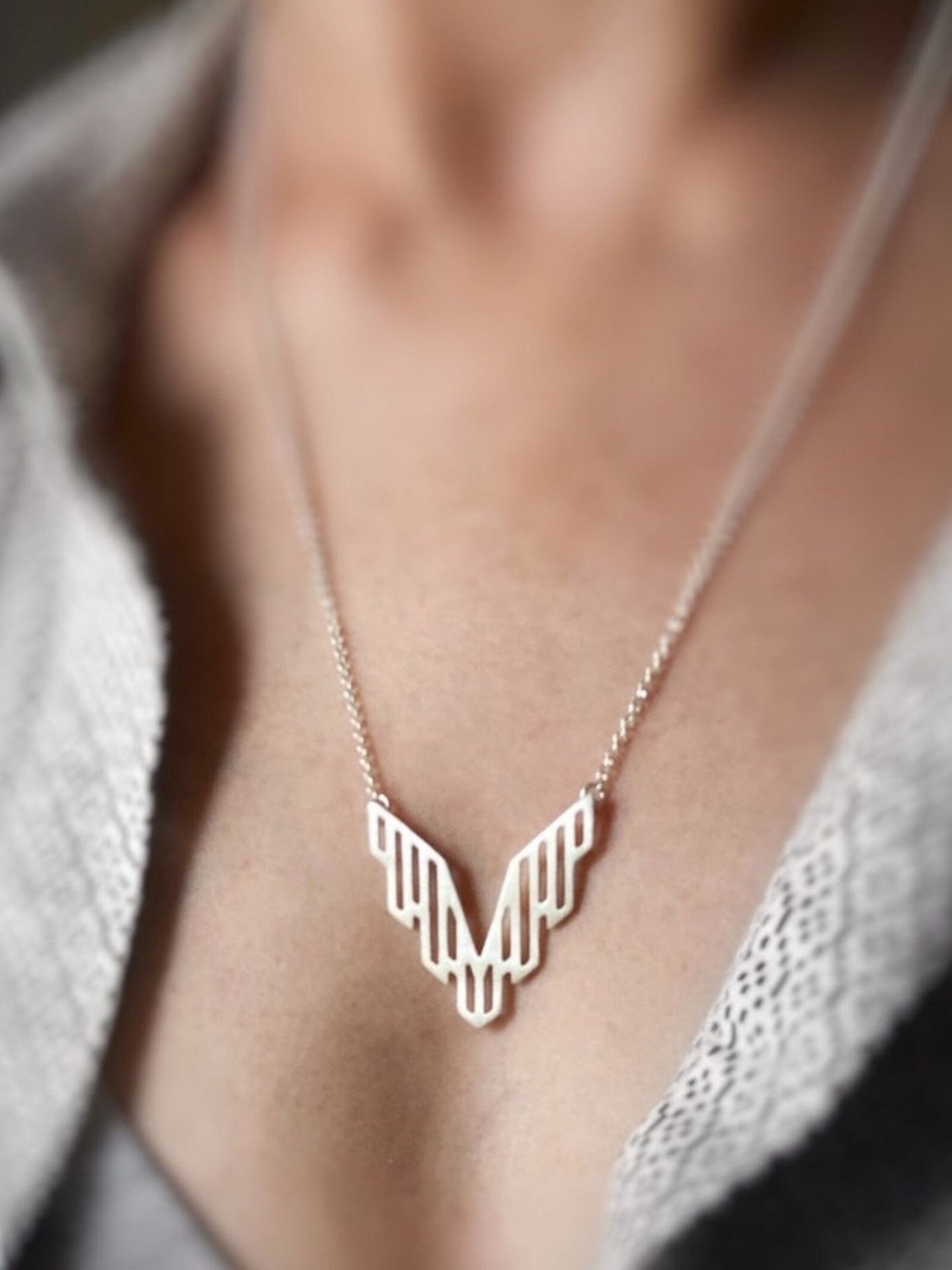 Modern sterling silver necklace in art deco design