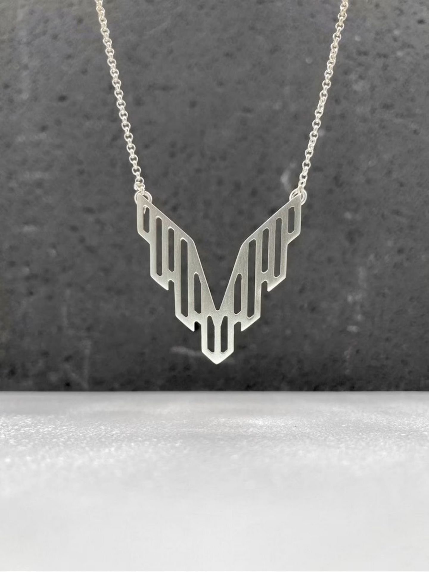 Second image of product: Modern sterling silver necklace in art deco design