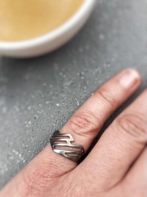 Black elegant sterling silver ring in geometric design