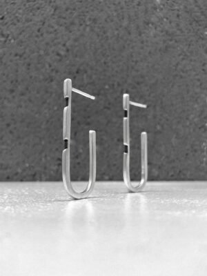 Second image of product: Modern sterling silver hoop earrings with oxidized details