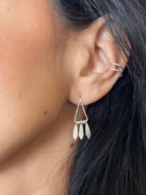 Boho - chic dangle earrings in sterling silver layered with a minimalist double ear cuff