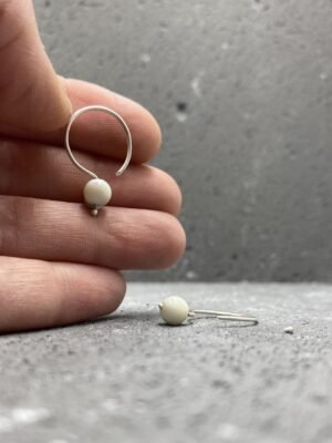 Second image of product: Dainty mother of pearl hoop earrings in sterling silver