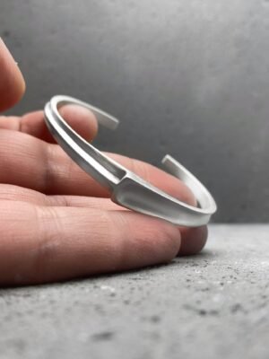 Asymmetrical modern cuff bracelet in sterling silver