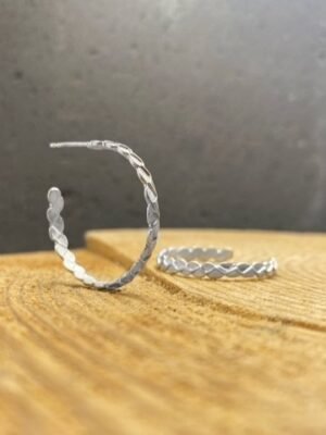 Textured sterling silver hoop earrings