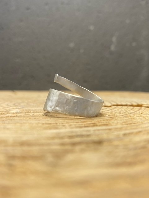 Raw textured wrap ring in sterling silver - Image 5