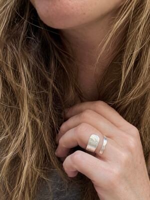 Raw textured wrap ring in sterling silver